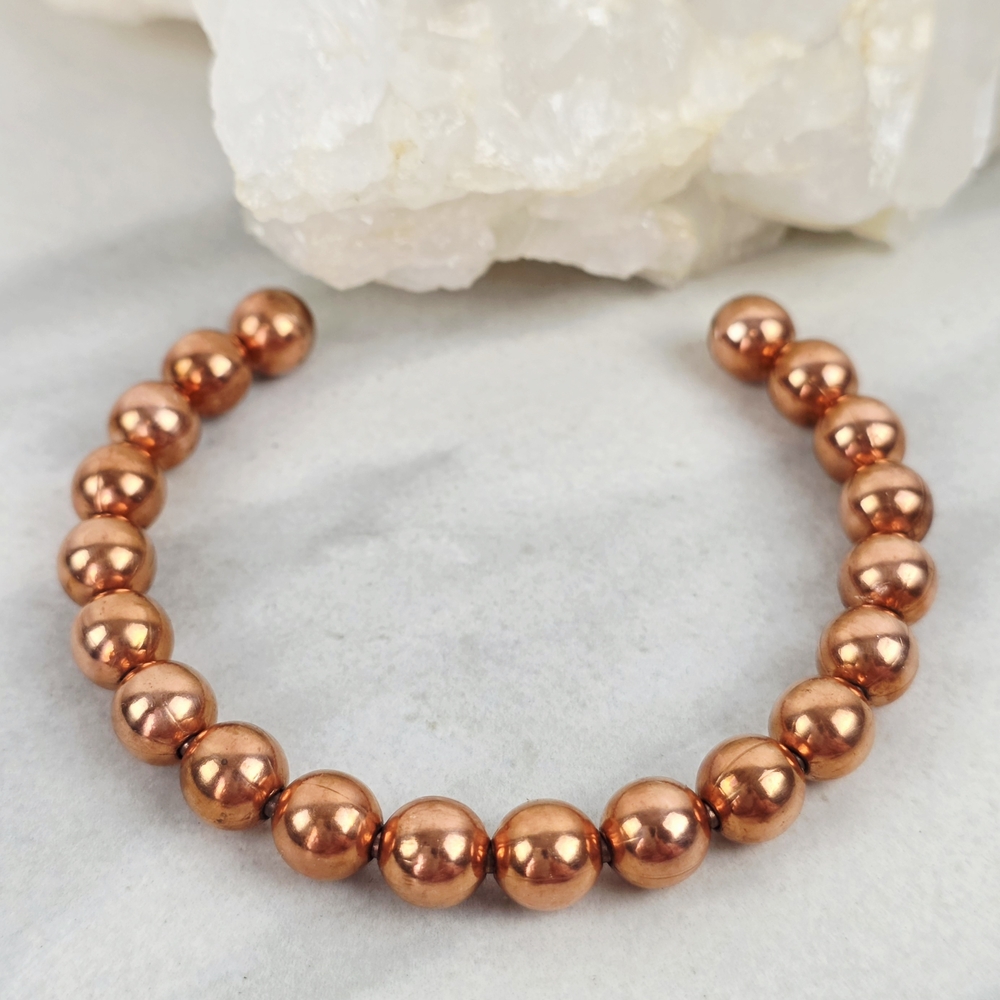 Handmade Copper Bead Cuff Bracelet Bangle Women Men Jewelry Rustic Artisan